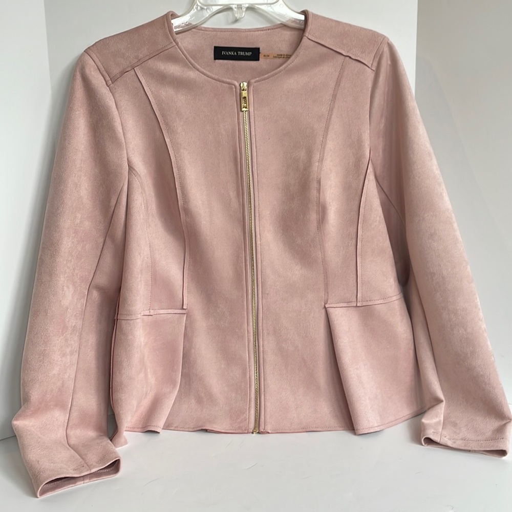 Ivanka Trump stretch faux suede zip front peplum jacket size medium